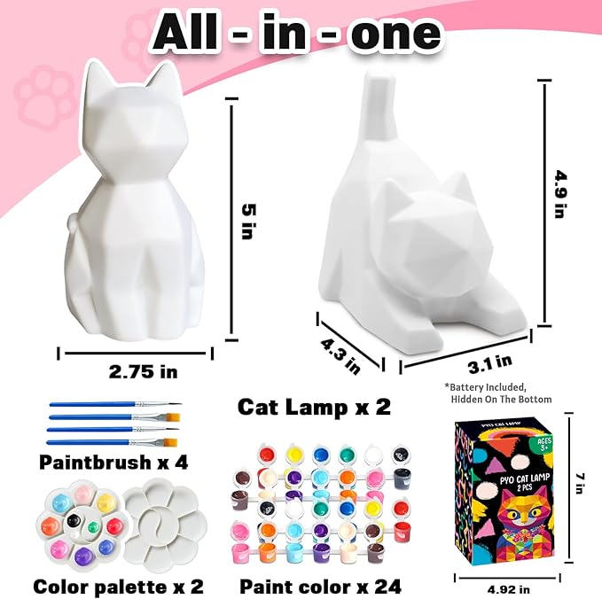 FUNZBO 2pcs Paint Your Own Cat Lamp Kit - Image 2