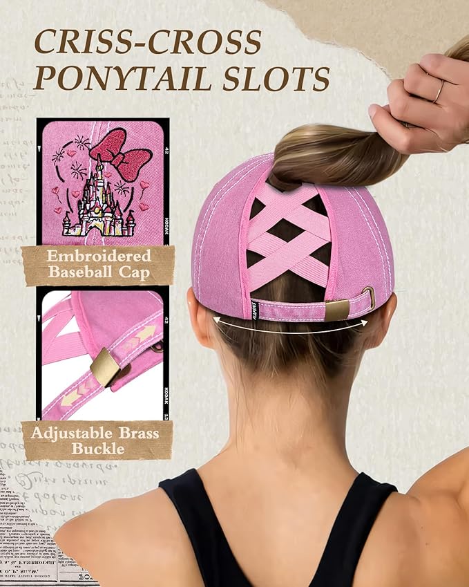 Flafens Women Pony Hats High Ponytail Baseball Caps - Cotton Vintage Washed Distressed Adjustable Criss Cross Trucker Hat