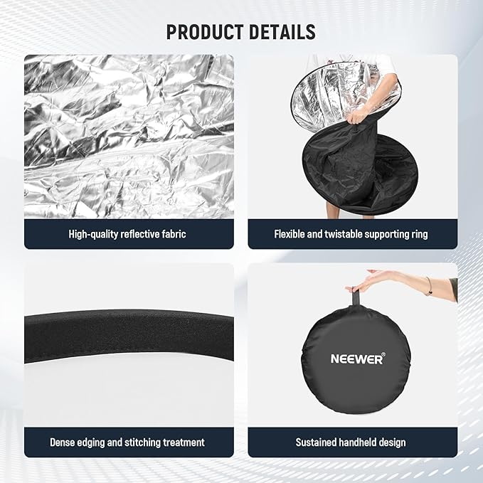 NEEWER 51 Inch/130 Centimeter Light Reflector Diffuser 5 in 1 Collapsible Multi - Image 7