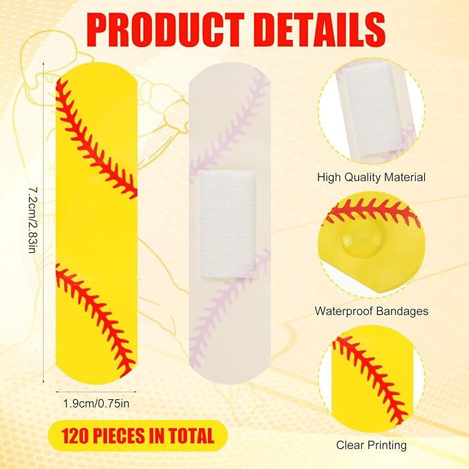 Geiserailie 120 Pieces Softball Bandages Fabric Adhesive Finger Bandages Waterproof Flexible Travel First Aid Supplies for Softball Team Boys Girls Fans Party Supplies