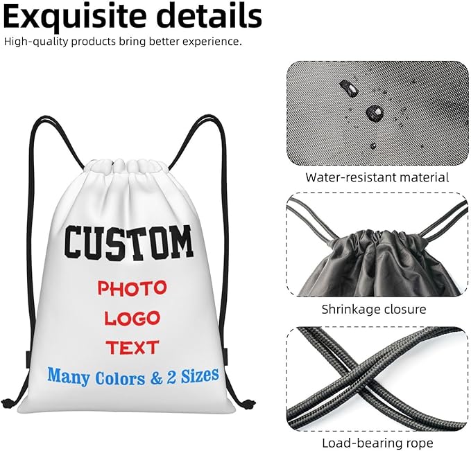 Customized Drawstring Bags with Your Own Design Photo/Logo/Text, Personalized Drawstring Backpack Sports String Bag Sport Gym Shoulders Rucksack for Kids Boys Girls Adults Women Men, Medium