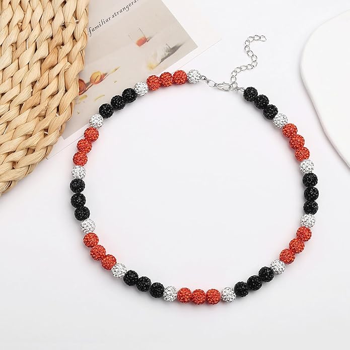 QINJIEJIE Baseball Necklace for Men Glitter Bling Rhinestone Beaded Collection Necklace for Women 16/18in Inspired Sports Jewelry Baseball Chain Cool Gifts for Baseball Players Team Lovers