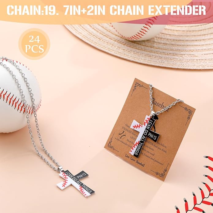 Tondiamo 24 Set Basketball Volleyball Cross Necklace with Card Sport Party Favors Charms Team Gift Bulk Religious Cross Necklace Christian Coach Gifts Jewelry for Sport Player Fans Men
