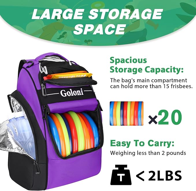 Disc Golf Bag Holds 23+ Discs,Durable Disc Golf Backpack with cooler compartment,Large Capacity Frisbee Bags