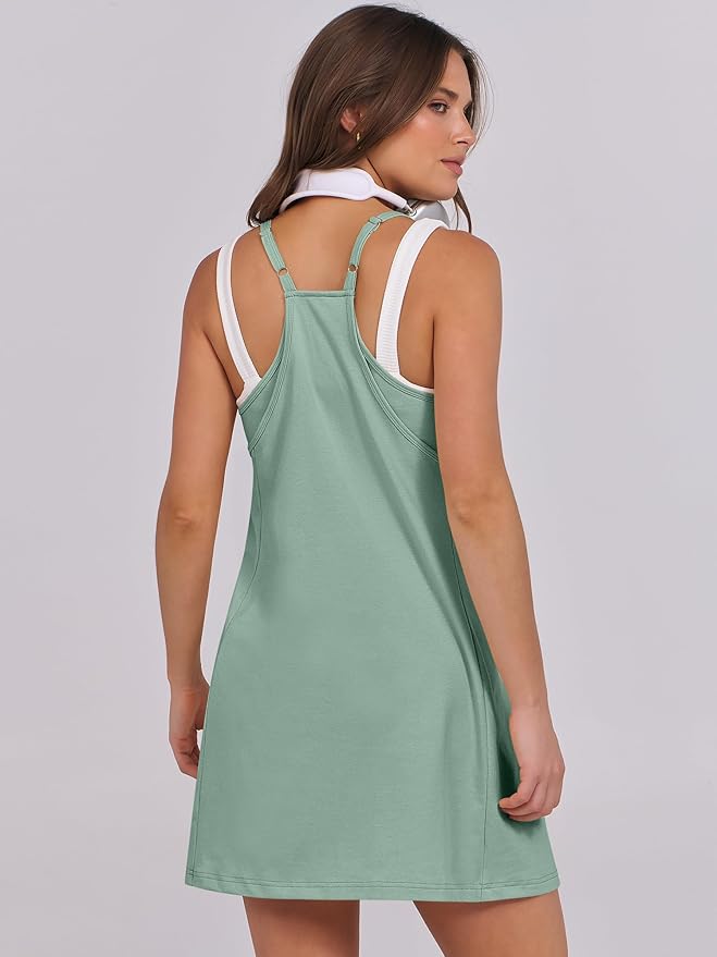 ANRABESS Women Summer Dress 2026 Beach Vacation Outfits Tennis Athletic Workout Romper Dress Built in Shorts Travel Clothes