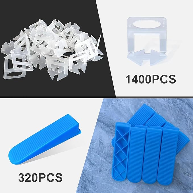 Tile Leveling System 1/16”Kit 1400pcs Tile Leveler Spacers Clips +320pcs - Image 2