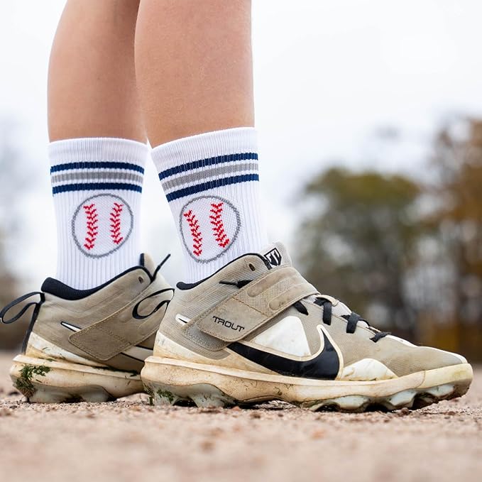 ChalkTalkSPORTS Baseball Performance Crew Socks - Boston Socks - Youth & Adult - Baseball Mid-Calf Socks