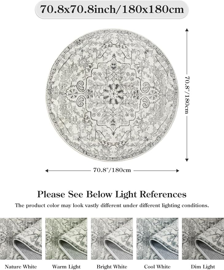 Lahome Bohemian Washable Round Rug, Large Round Rugs 6ft Non Slip Circle Rugs - Image 2