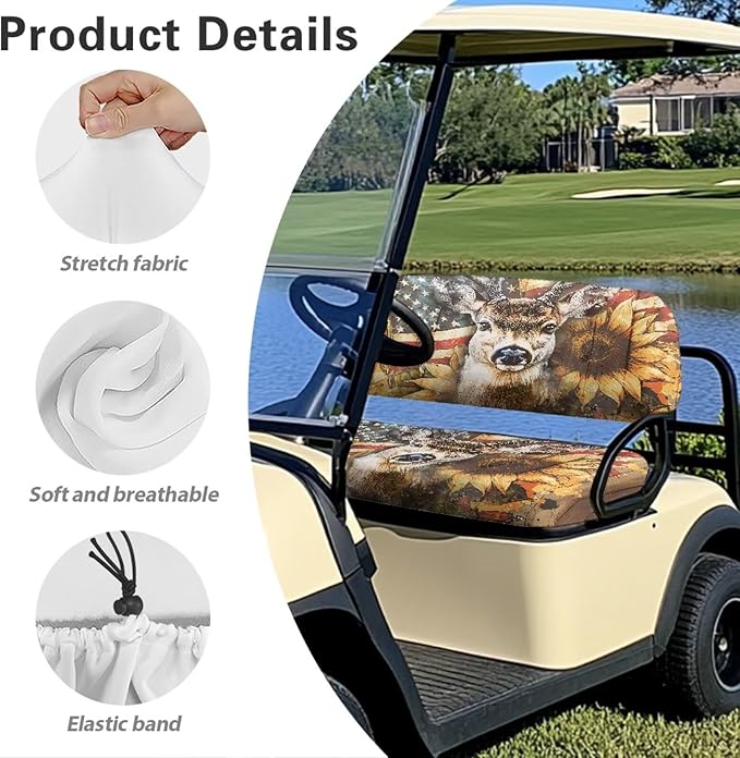 Suobstales Golf Cart Front and Rear Seat Cover Set for EZGO TXT RXV & Club Car DS 2 Passenger, Washable Bench Seat Covers Kit