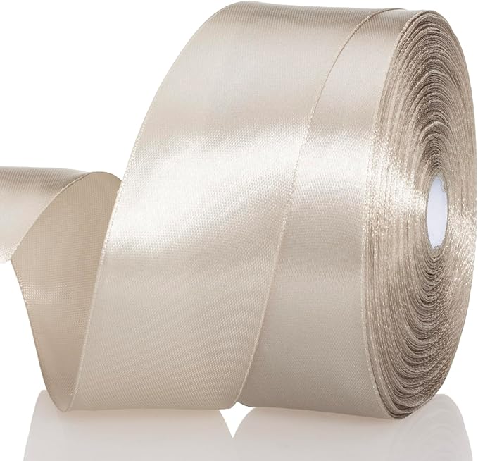 1 1/2 Inch Linen Beige Solid Satin Ribbon, 50 Yards Craft Fabric Ribbon by YASEO