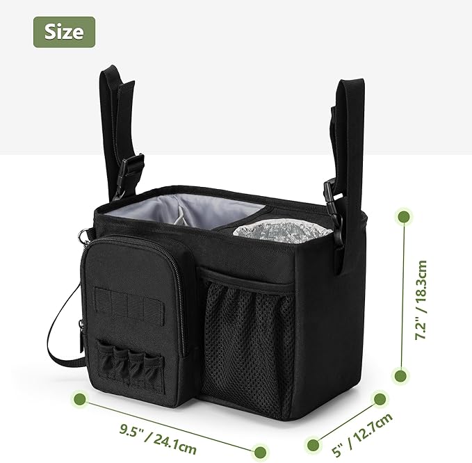 Golf Push Cart Organizer Bag with Insulated Cup Holder and Multi-Pockets, Fits Most Carts