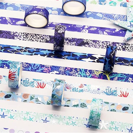 Blue Ocean Washi Tape Set 10 Rolls Bronzing Sea Decorative Masking Tapes - Image 7