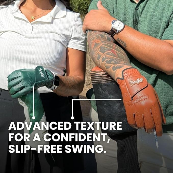PUR3 Cabretta Leather Golf Gloves Men | 2 Pack Heritage Collection | Includes Putting Aim Ball Marker | Golf Glove Men Left Hand and Right Hand