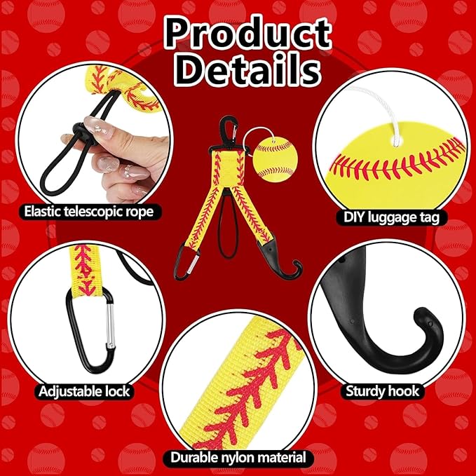 Eyourlife Dugout Organizer Fence Hooks Baseball Softball Gift Bag Backpack Glove Helmet Drinking Bottle Hanging with Name Luggage Tags Charms Team Gifts Coach Mom (6set yellow softball)