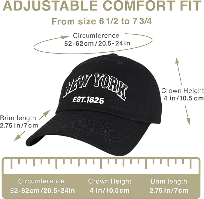 Elidan NY Dad Hat New York EST.1625 Cotton Cap, Adjust Buckle Strap, Unstructured Low-Profile NY Baseball Cap for Men & Women