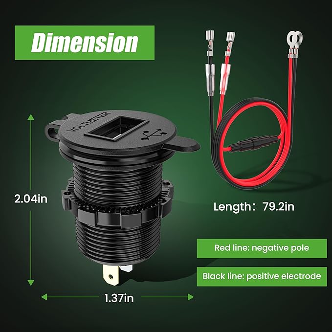 USB Ports 2 in 1 Dual Outputs & LED Display Voltage Meter Universal for Club Car, EZGO & Yamaha, Quick Charge 3.1A,Metal Shell Safe Charging Socket 9V-48V Voltage Input