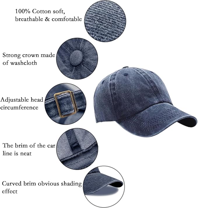 3 Pack Men Womens Baseball Cap Plain Retro Adjustable Baseball Cap Washed Cotton Dad Hats