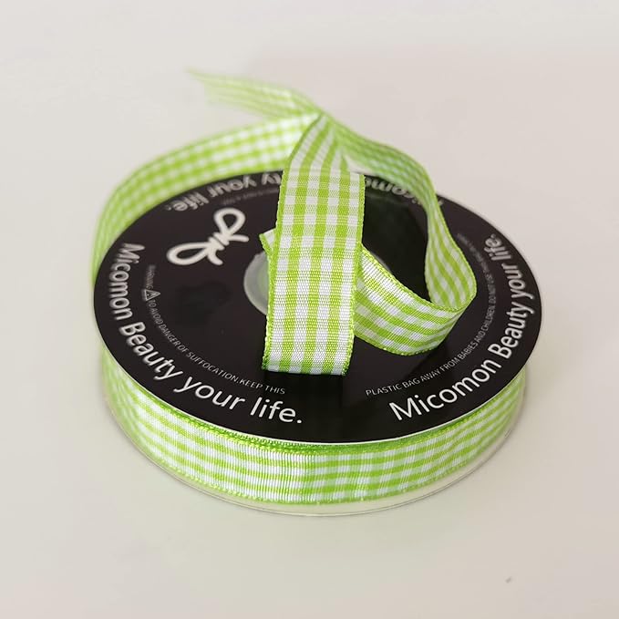 Apple Green Light Green Gingham Plaid Checked Ribbon 25 Yards Each Roll 100% - Image 8
