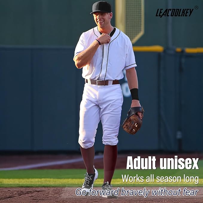 LEACOOLKEY Baseball Belt and Socks Combo Set Adjustable Softball Socks and Elastic Belt for Youth and Adult