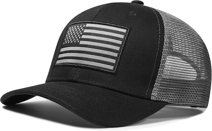 American Flag Trucker Hat, Patriotic Baseball Cap for Men & Women, Breathable Mesh Adjustable Snapback, USA Flag Patch
