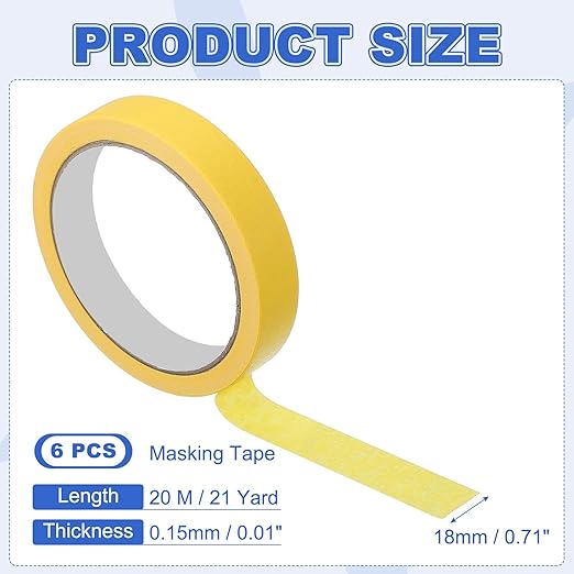 MECCANIXITY Masking Tape 0.7 Inch x 21 Yard Painter's Tape Yellow Paint Tapes - Image 2