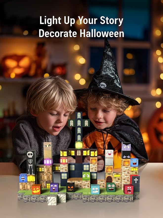 Magnetic Blocks -137PCS Lights Halloween Building Blocks, World Magnetic Tiles - Image 6