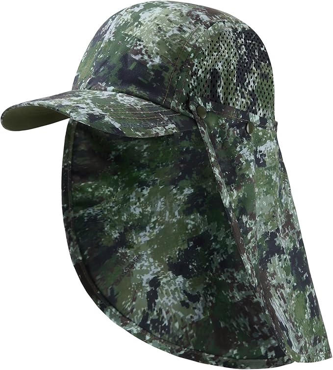 BASSDASH UPF 50+ Foldable Fishing Hat Baseball Cap with Removable Neck Flap Portable for Men Women Golf Hiking
