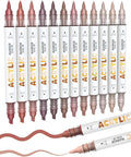 Guangna 12 Red Brown Dual Tip Acrylic Paint Markers, Brush Tip & Chisel Tip by GuangnaArtSupplies