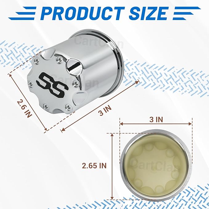 Golf Cart SS Wheel Center Cap Cover Fits 2.65" Dia Bore Wheel Rim SS Chrome Plastic Center Caps for EZGO Golf Cart Wheel-4 Packs