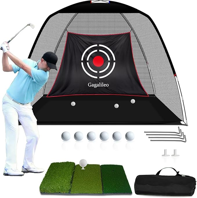 Gagalileo Golf Hitting Net Backyard Driving: 10x7FT Professional Backstop with Silent Velvet Target Portable Practice for Men Dad Complete Sport Set Gift