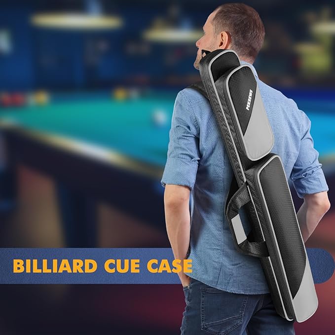 PEKREWS Pool Cue Case, Pool Stick Case 2x2 Holds 2 Sticks with 2 Accessory Zipper Pockets, Sturdy Polyester Pool Cue Carry Bag with Shoulder Strap Handle, Soft Billiard Cue Sling Bag for Men and Women