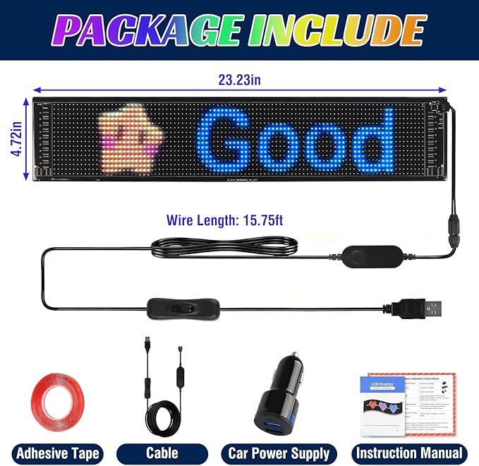 Golf Cart Devil LED Eyes Light Sign, 23.23"x4.72" Programmable Flexible Screen for Windshield with App Control, DIY Dynamic Animated LED Sign Display for Car Golf Cart Trucks Festivals Decor