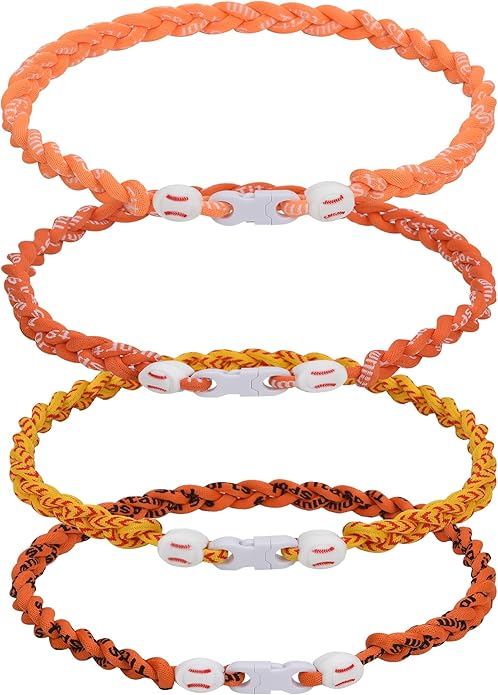 4 Pieces Baseball Necklaces for Boys,Three Braided Rope Tornado Sports Titanium Necklaces,Christmas Gifts Baseball Accessories Drip