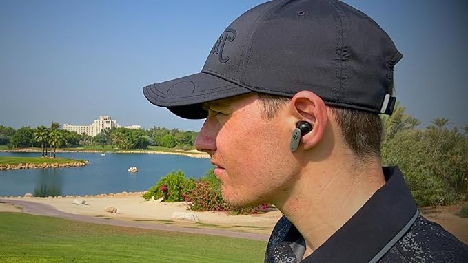 TecTecTec Team8 E Golf GPS Earbuds with Rangefinder & Music – Wireless Golf Earphones with Shot Distance Tracking, Hazard Alerts, Touch Controls & Wireless Charging Case - Gray