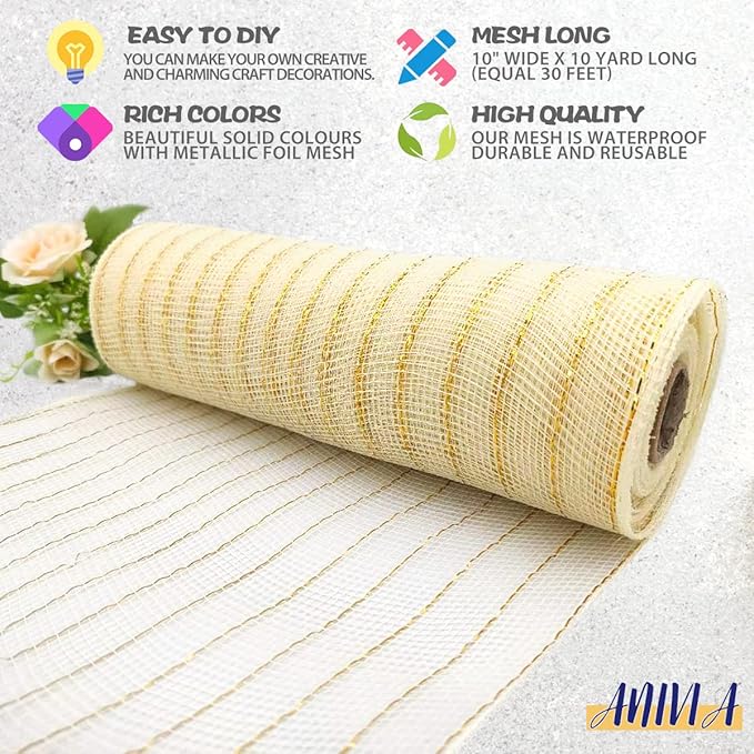 Anivia Deco Mesh Ribbon, 10inch x 30 Feet Each Roll Metallic Foil Mesh Ribbon - Image 3