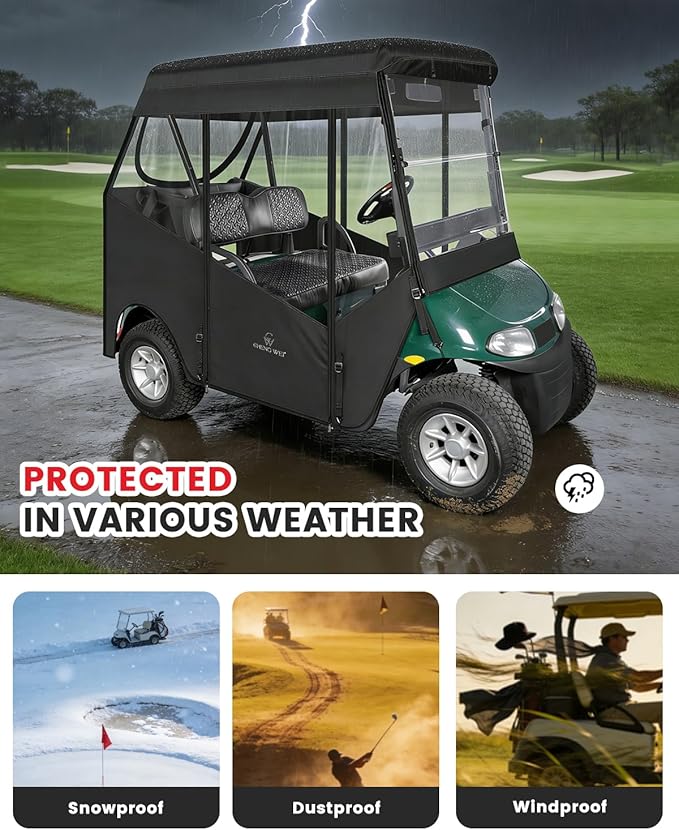2 Passenger Golf Cart Enclosures for EZGO RXV 2 Seater, Waterproof 600D Oxford Driving Rain Cover with Full Roll Up Clear Windows & Doors