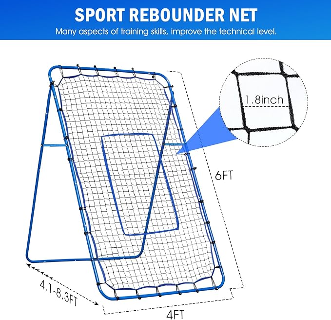 Volleyball Baseball Rebounder Net, Softball Rebounder Pitchback Net Quick Adjustments, Quick Adjustments Lacrosse Bounce Back Practice Equipment, Ideal for Outdoor Indoor and Backyard Training