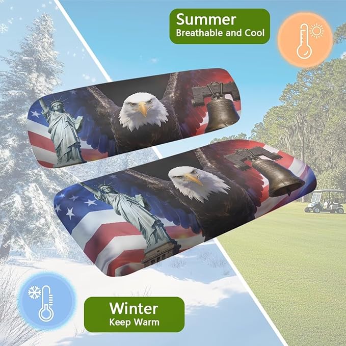 Yewatlles Golf Cart Seat Covers 2 Piece Set Universal Golf Cart Seat and Backrest Covers Funny Golf Cart Accessories for Women Men Easy to Install American Flag 250th Pattern