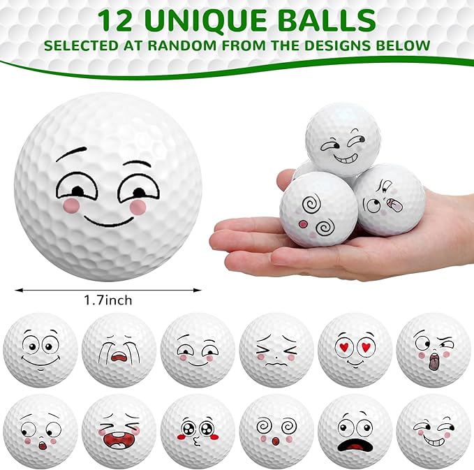 Syhood 12 Pcs Funny Golf Balls Gift Set Novelty Emotion Face Trick Golf Balls Cute Fun Practice Accessories for Teens Adult Golfers Birthday Gifts