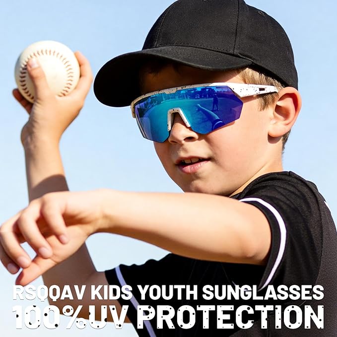 Youth Sports Sunglasses for Boys Girls Age 3-10, Lightweight Frame Kids Baseball Softball Cycling Sunglasses