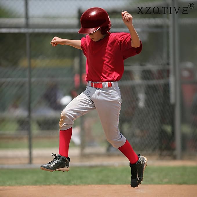 XZQTIVE 3 Pairs of Baseball Softball Socks and 1 Baseball Softball Belt Combo Set Knee-High Soccer Socks for Kids Youth Adult