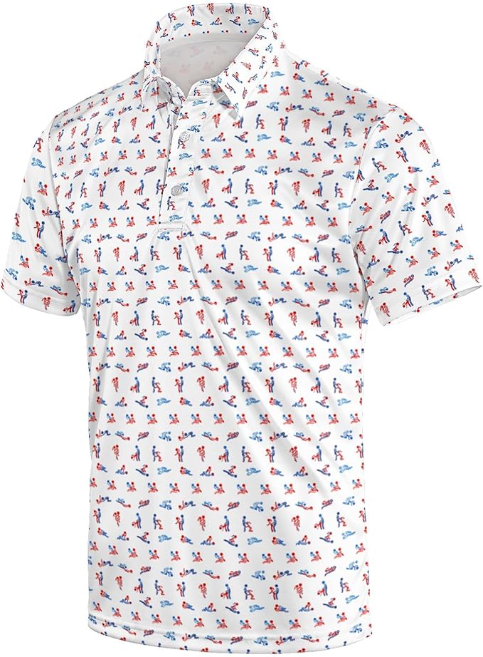 Golf Polo Shirts for Men Funny Print Short Sleeve Golf Shirts Performance Golf Polos
