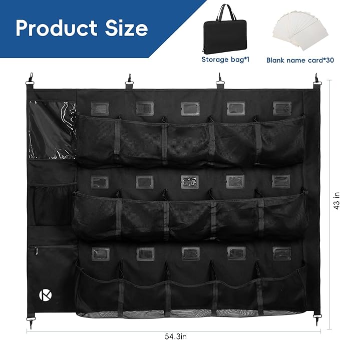 KAVIGOR Baseball/Softball Dugout Organizer - 15+ Helmet & Glove Storage Bag, Military-Grade 900D Fabric & 6 Reinforced Steel Hooks