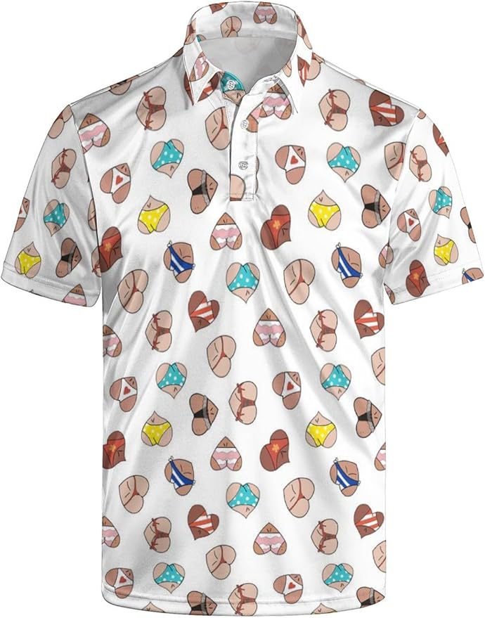 HUURAY Funny Golf Polos for Men Funny Print Short Sleeve Shirts Quick Dry Polo Shirts Hawaiian Shirt Performance Golf Outfits
