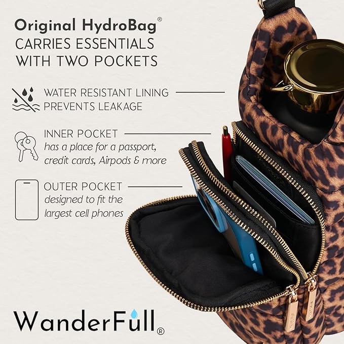 WanderFull® Original HydroBag® Collection, Water Bottle Holder, Gift for Women, Mom, Girlfriend, w/Strap & Phone Pocket, Hands-Free Crossbody Water Bottle Bag