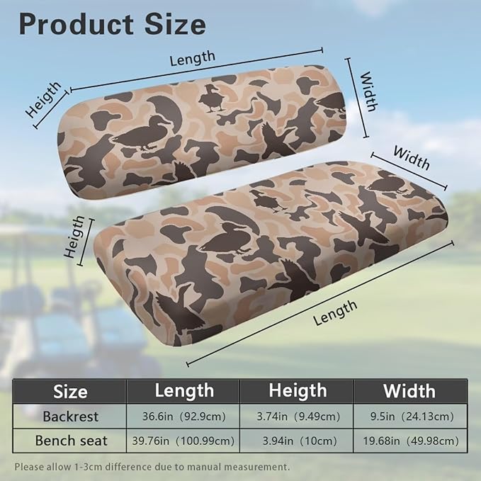 Bulopur Duck Hunting Camo Golf Cart Seat Covers Set 2 Piece Universal Golf Cart Seat Cover 2 Passenger Seats Protective Cover Elastic Fabric- Keeps Your Seat Cool and Clean