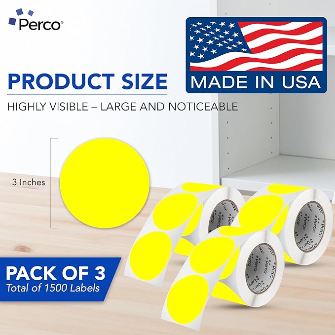 Perco Fluorescent Yellow 3-Inch Round Circle Dot Sticker Labels - Image 2