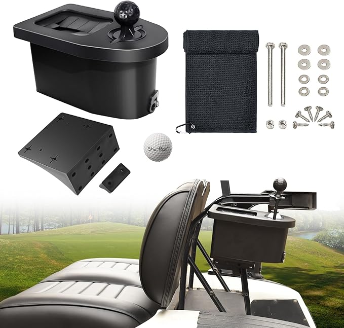 No-Drill Golf Cart Ball & Club Cleaner, Clamp-On Golf Club Head and Ball Washer Golf Cleaner with Golf Towel, Universal Fit for EZGO, Club Car, Yamaha, Advanced EV, Star EV