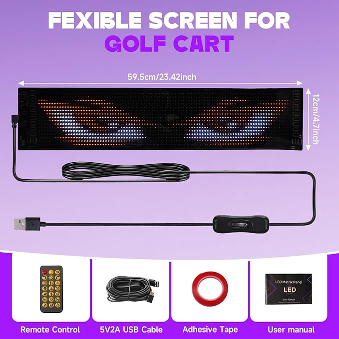 23x5inch Golf Cart Devil Eyes Light Sign, Programmable Flexible Screen for Windshield, DIY Dynamic Programmable with App Control fit for Golf Cart Trucks Suvs Decor