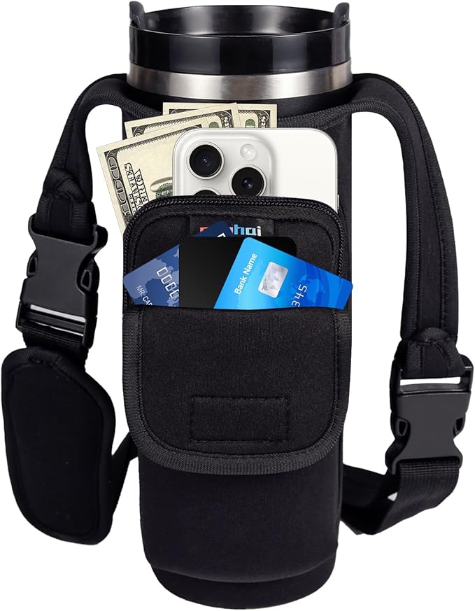 Magnetic Gym Bags for Men & Women – Magnetic Bag Water Bottle Sling Bag for Stanley Cups | Water Bottle Holder with Card Pockets, AirPod Case for Fitness, Hiking, Workouts (Black)